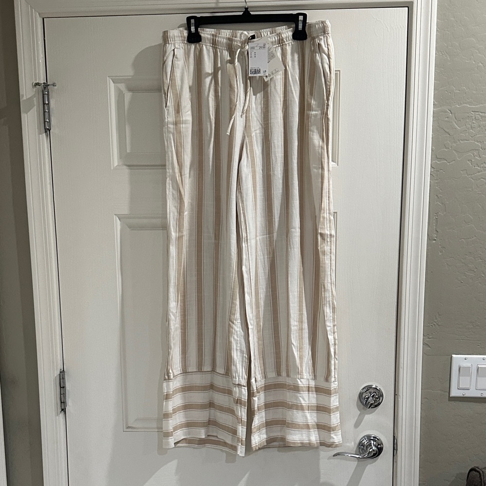 Divided Cream and Tan Striped Wide Leg Pants